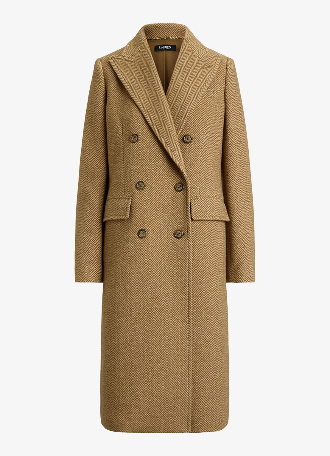 Ralph Lauren Double-breasted trenchcoat in wolblend met visgraat dessin - voorkant 4 brown/tan multi / bruin