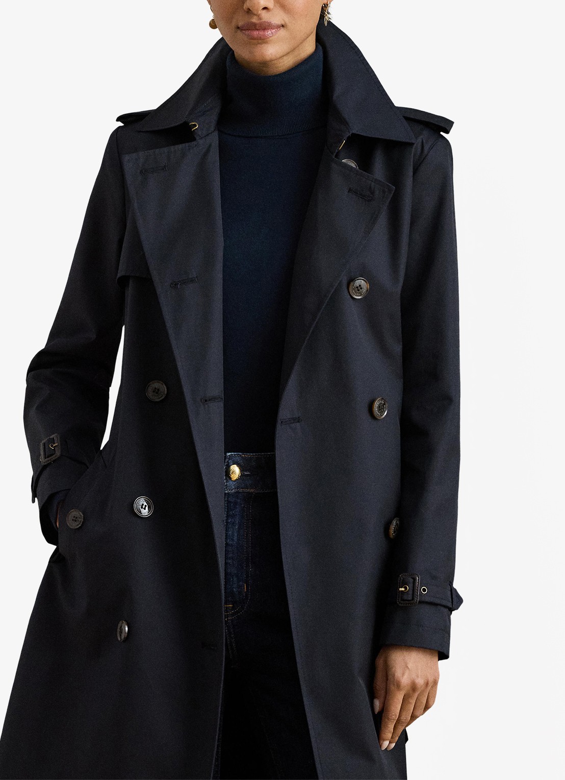 Ralph Lauren Double-breasted trenchcoat met ceintuur - detail 3 donkerblauw