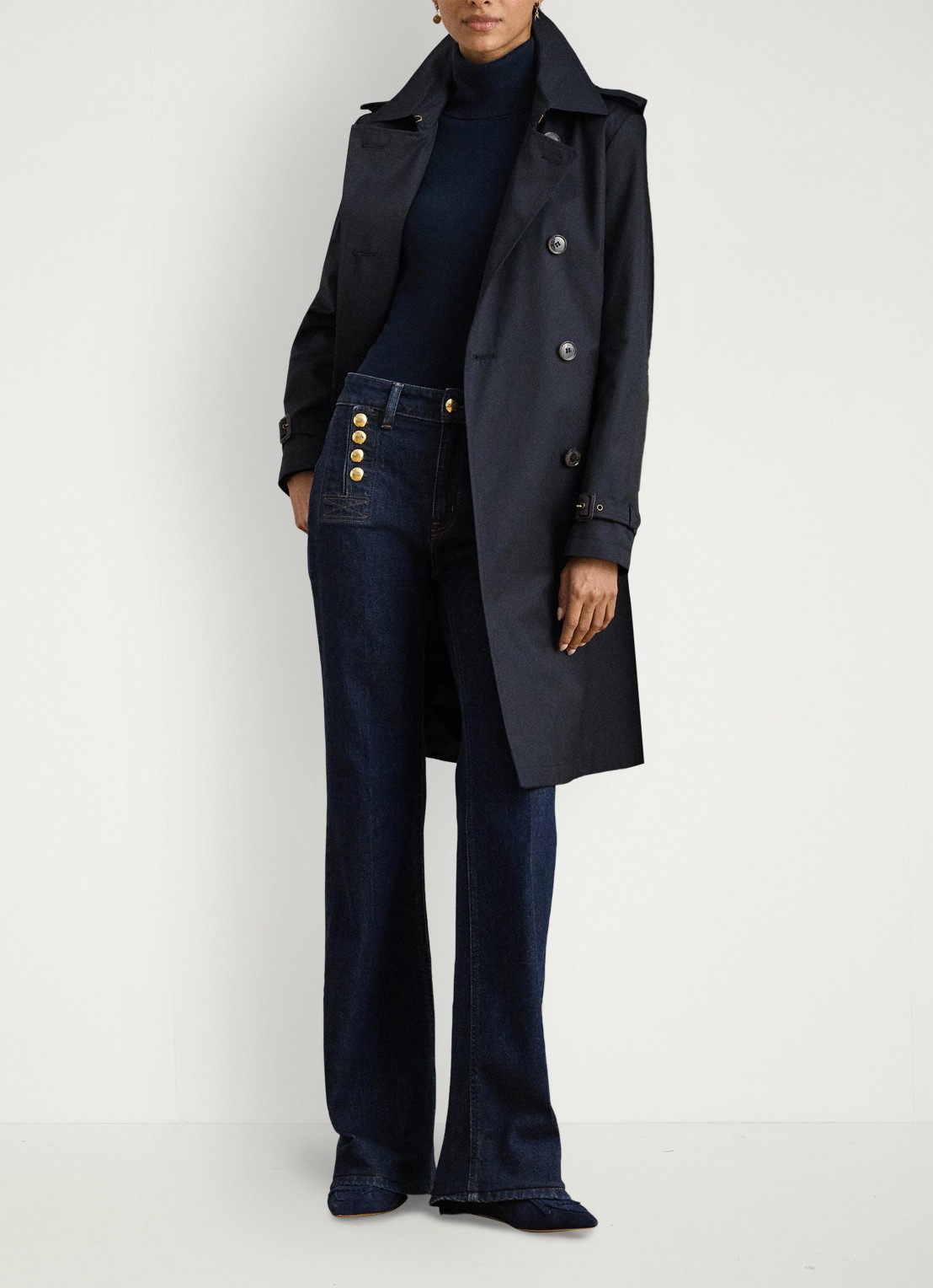 Ralph Lauren Double-breasted trenchcoat met ceintuur - voorkant 2 donkerblauw