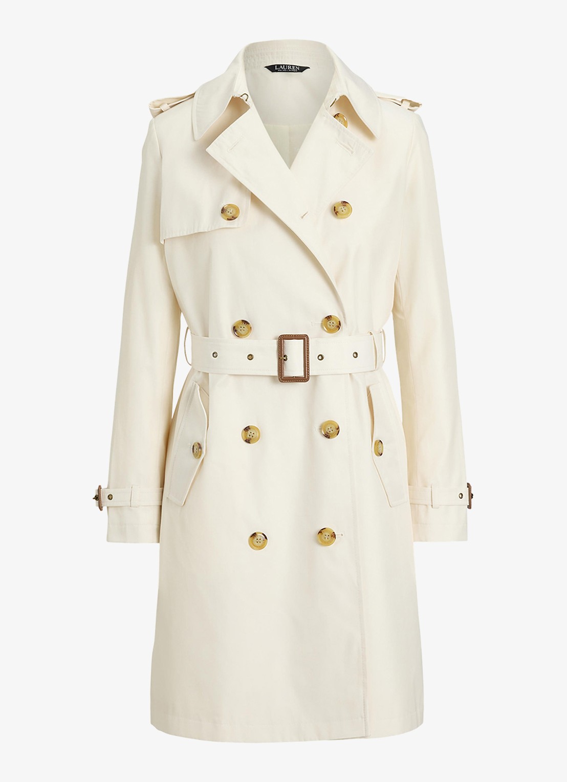 Ralph Lauren Double-breasted trenchcoat met ceintuur - voorkant 2 mascarpone cream-2why / beige