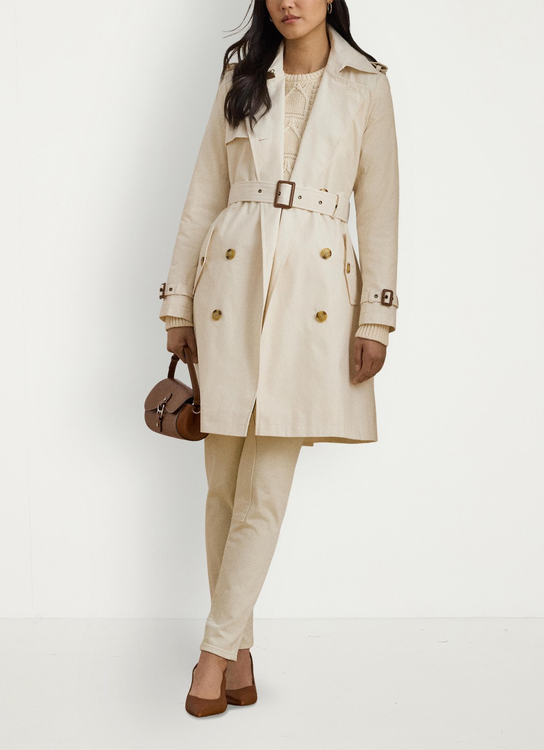 Ralph Lauren Double-breasted trenchcoat met ceintuur - voorkant 3 mascarpone cream-2why / beige
