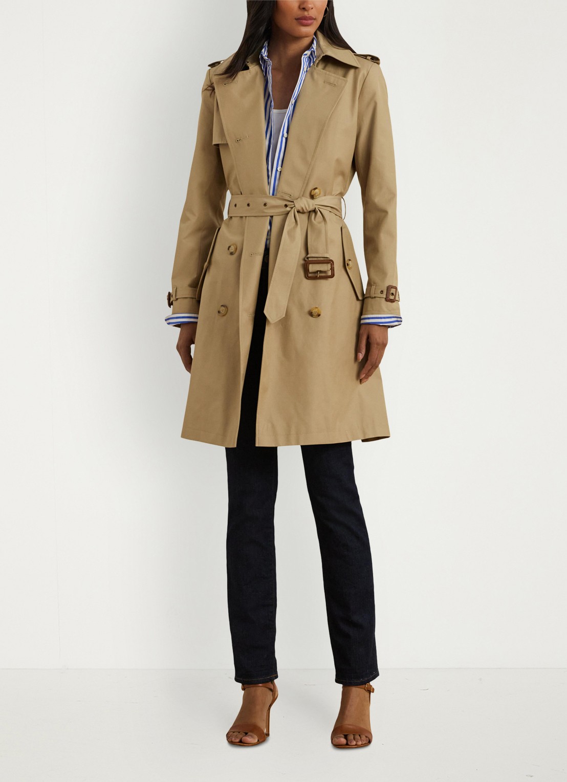 Ralph Lauren Double-breasted trenchcoat met ceintuur - voorkant 4 birch tan-30ph / beige