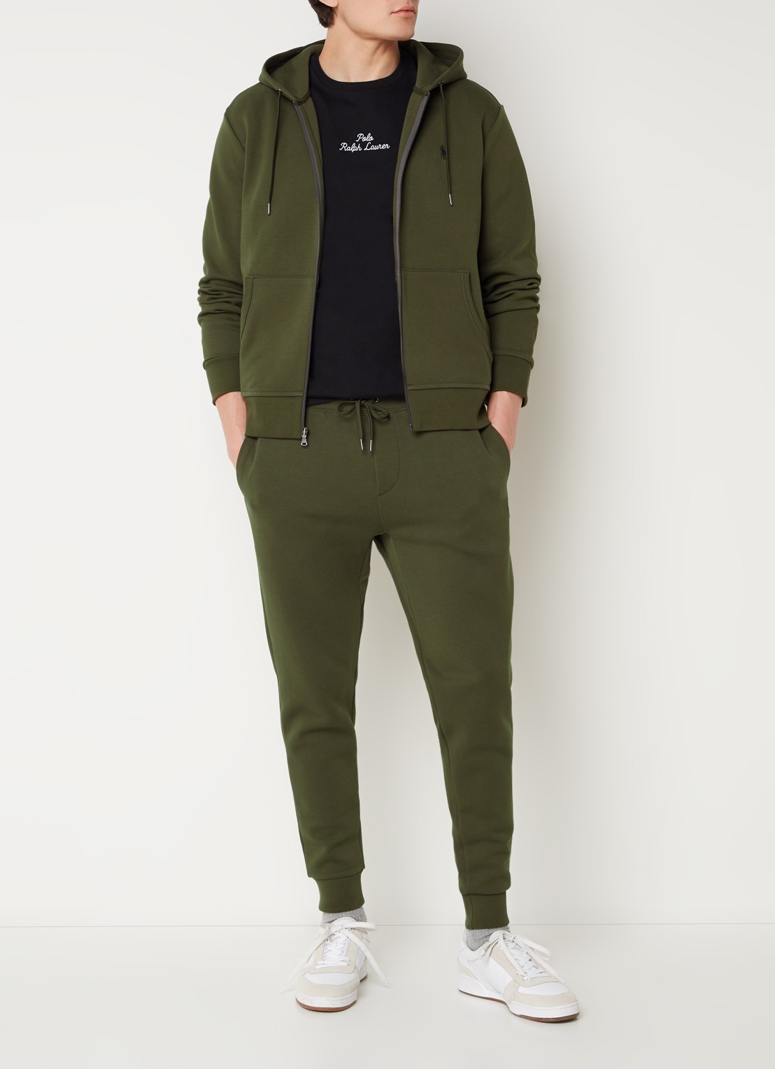 Ralph Lauren Double-knit hoodie met volledige rits - voorkant 2 company olive / legergroen