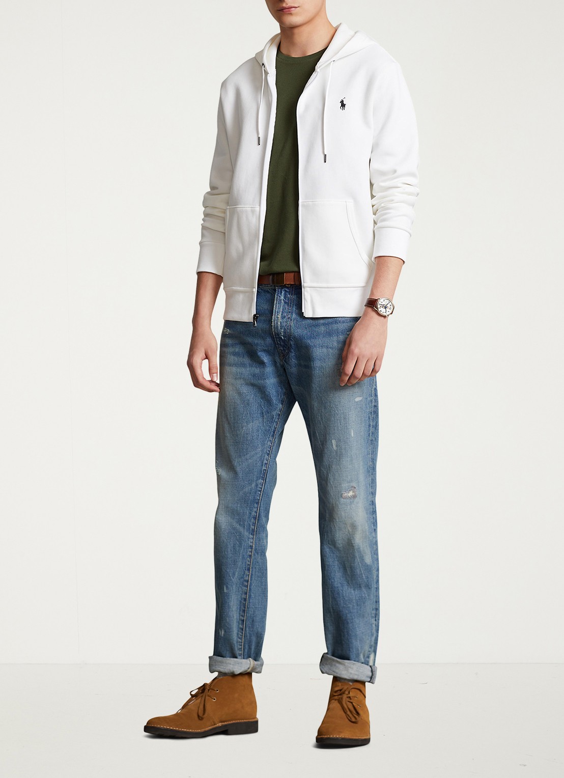 Ralph Lauren Double-knit hoodie met volledige rits - voorkant 4 white / wit