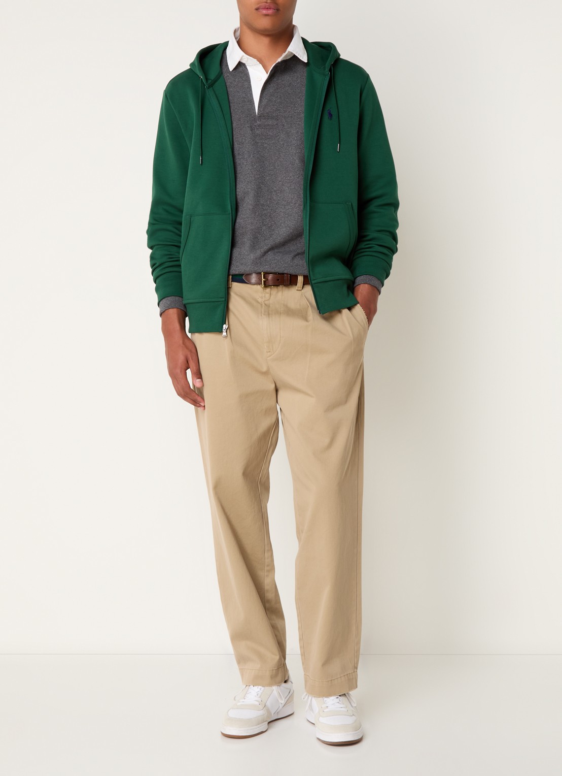 Ralph Lauren Double-knit hoodie met volledige rits - voorkant 2 vintage pine / donkergroen
