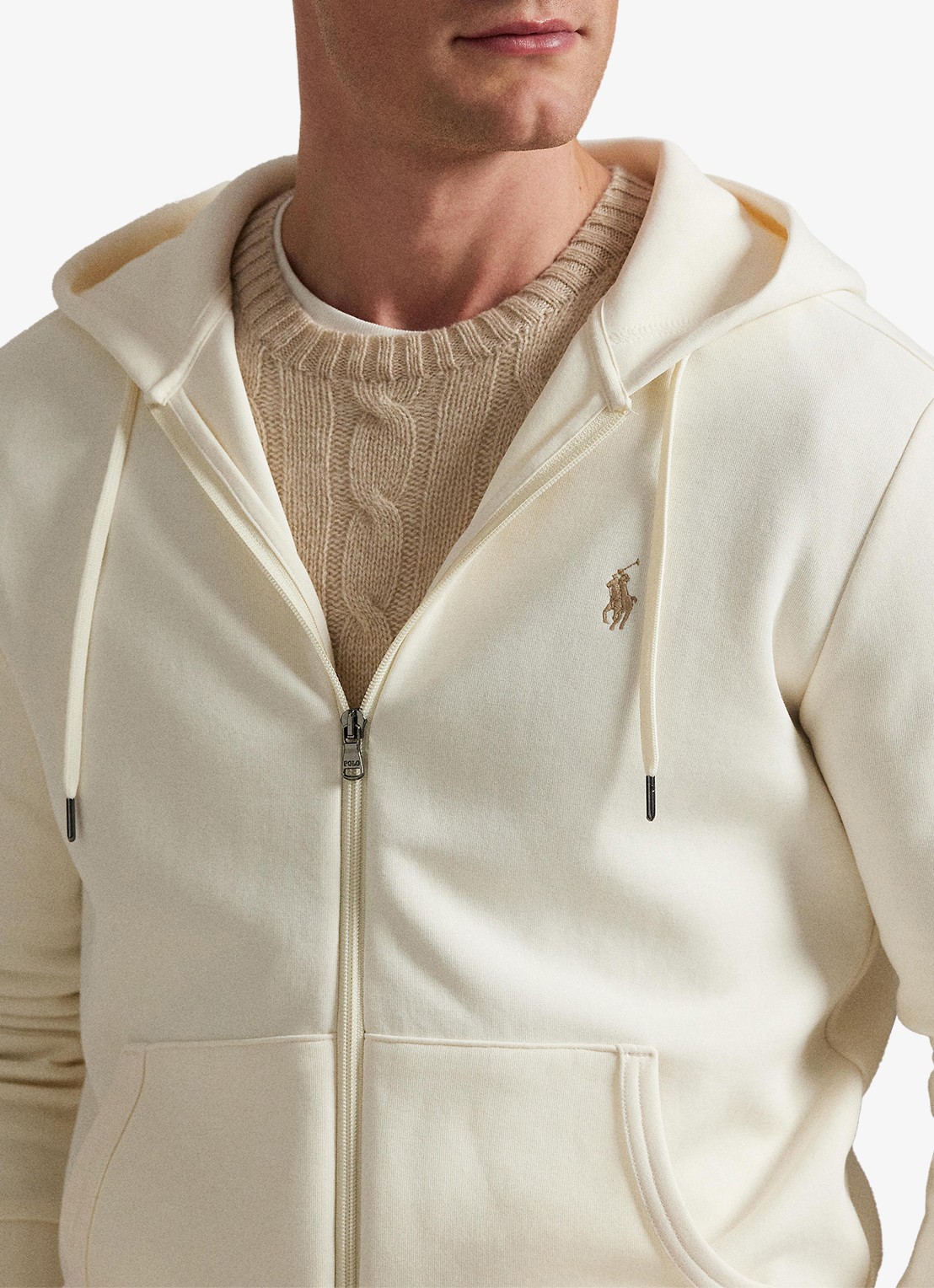 Ralph Lauren Double-knit hoodie met volledige rits - detail 2 pale cream / creme