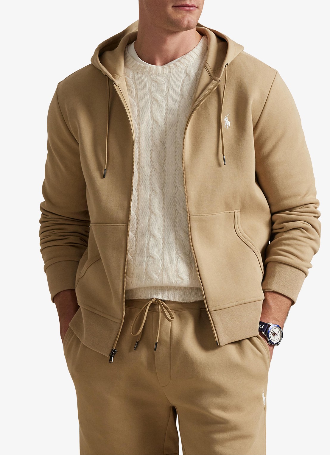 Ralph Lauren Double-knit hoodie met volledige rits - detail 6 vintage khaki / khaki