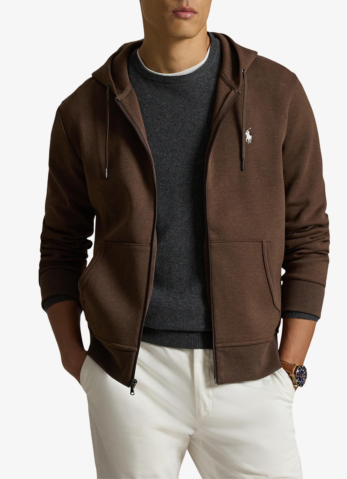 Ralph Lauren Double-knit hoodie met volledige rits - detail 3 nutmeg brown heather