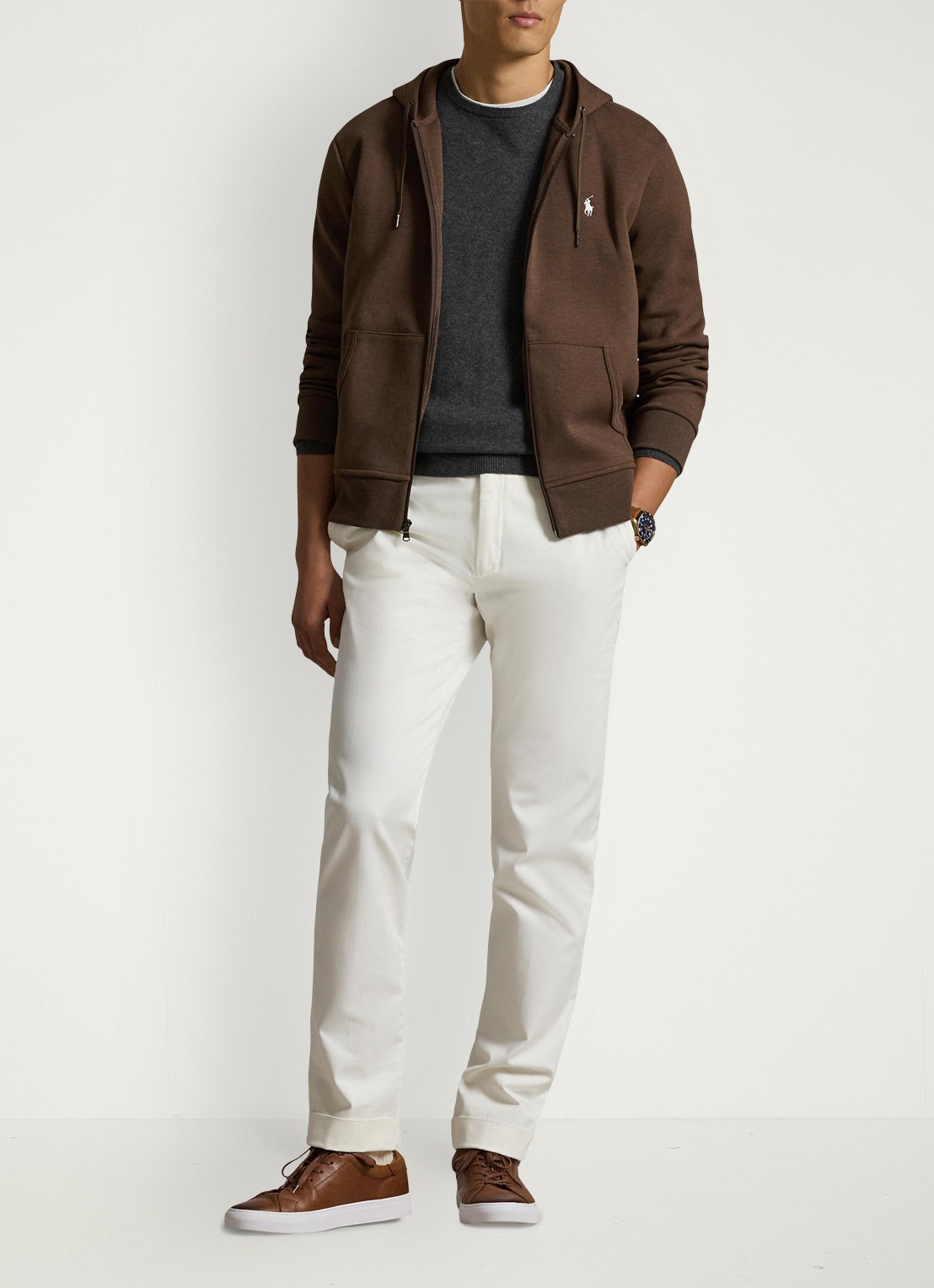 Ralph Lauren Double-knit hoodie met volledige rits - voorkant 2 nutmeg brown heather