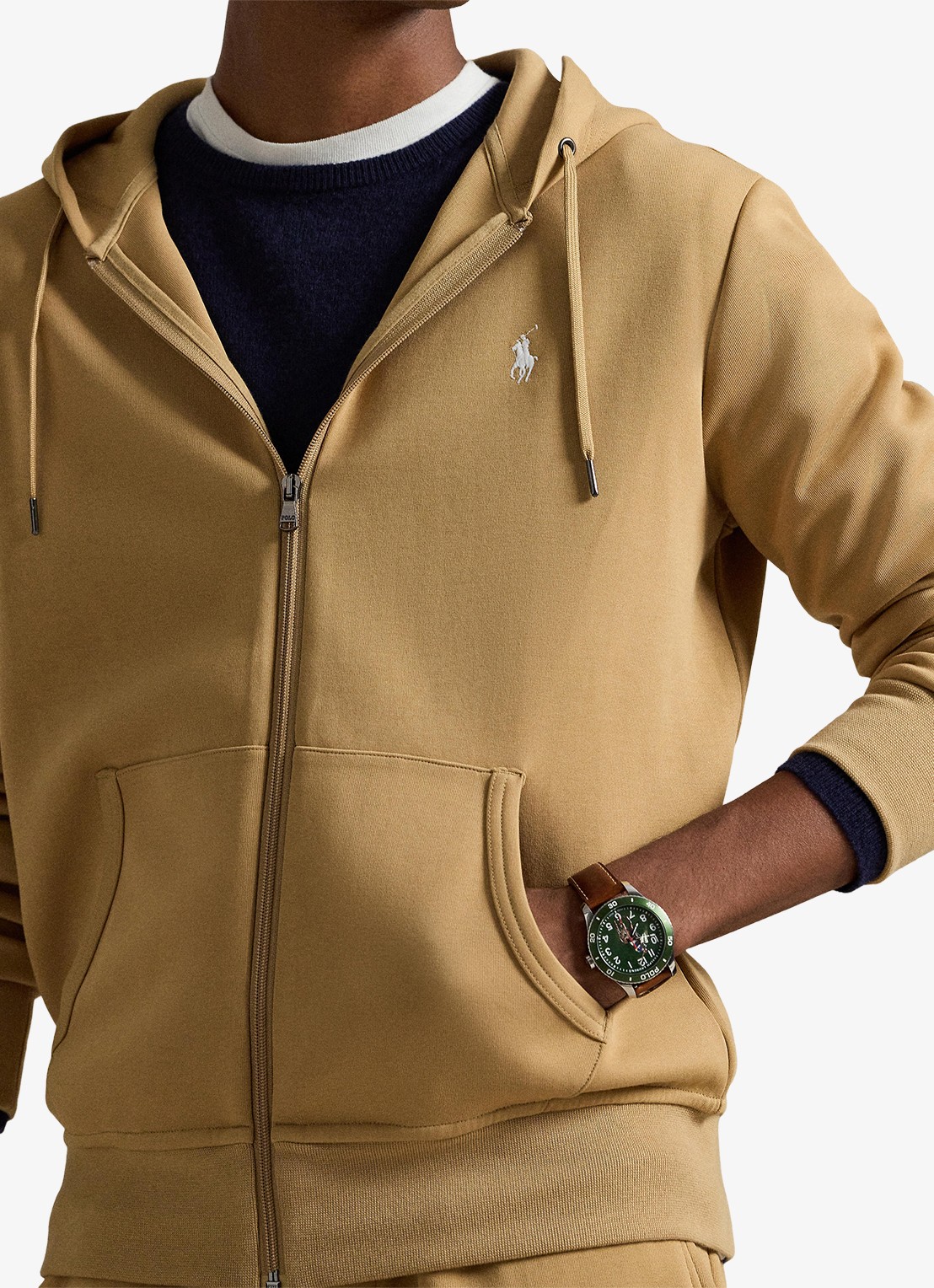 Ralph Lauren Double-knit hoodie met volledige rits - detail 2 classic camel