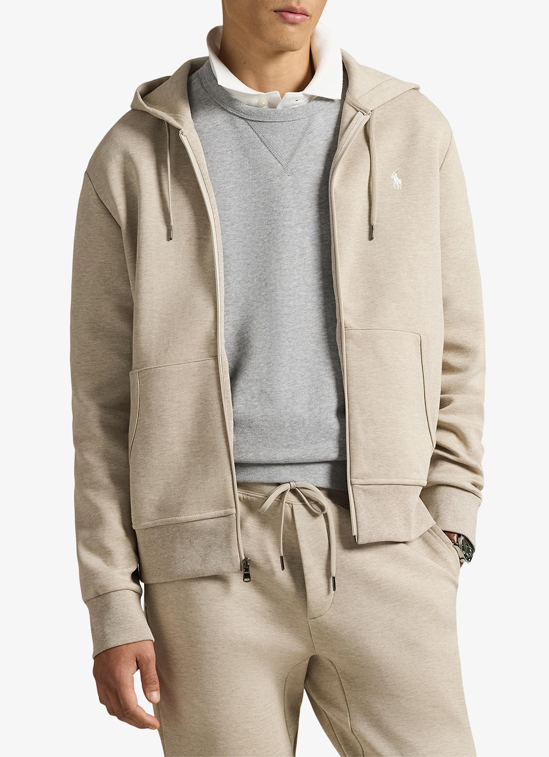 Ralph Lauren Double-knit hoodie met volledige rits - detail 3 tuscan beige heather