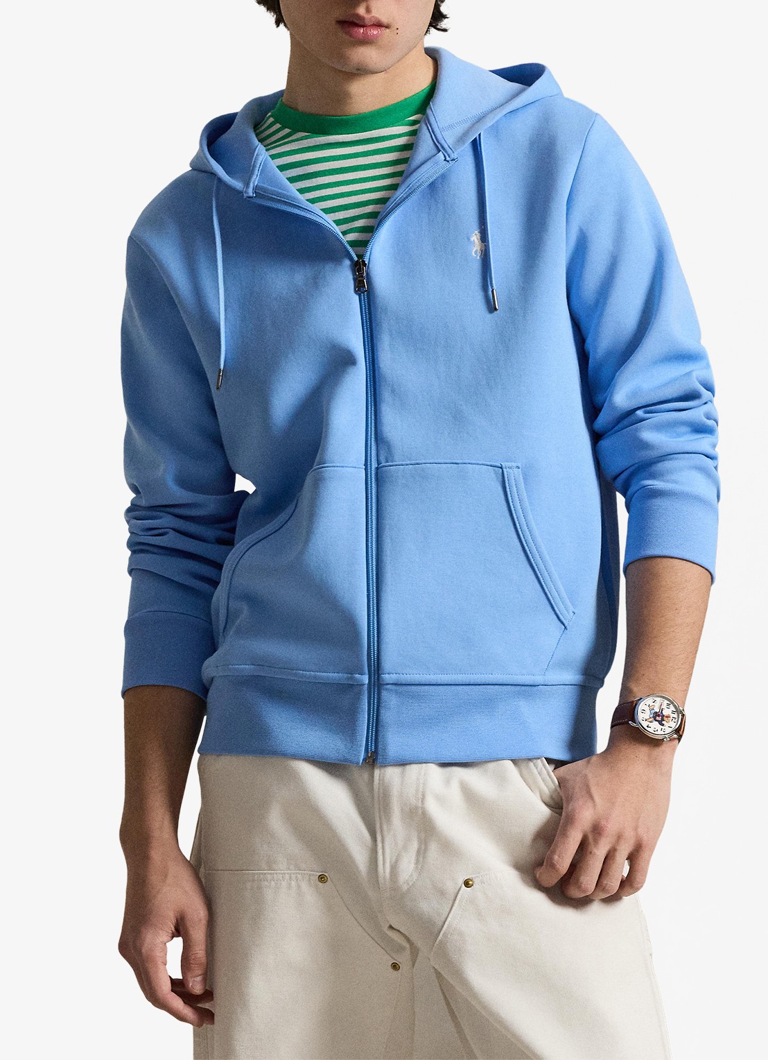 Ralph Lauren Double-knit hoodie met volledige rits - detail chatham blue
