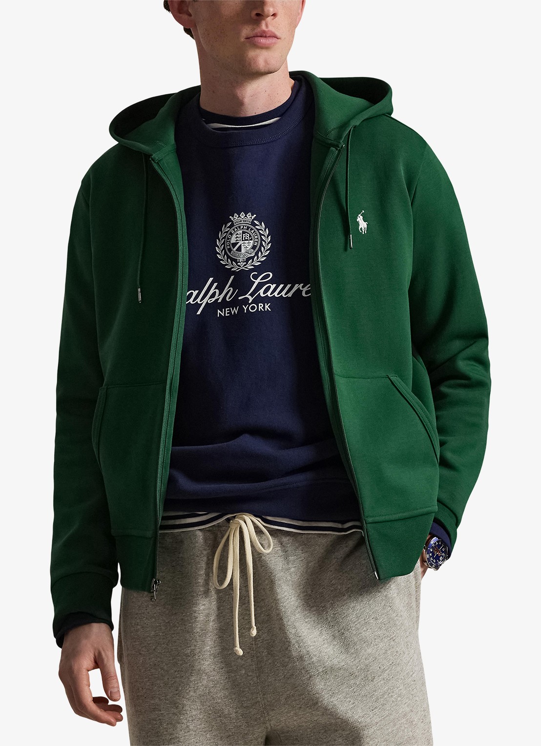 Ralph Lauren Double-knit hoodie met volledige rits - detail 3 new forest