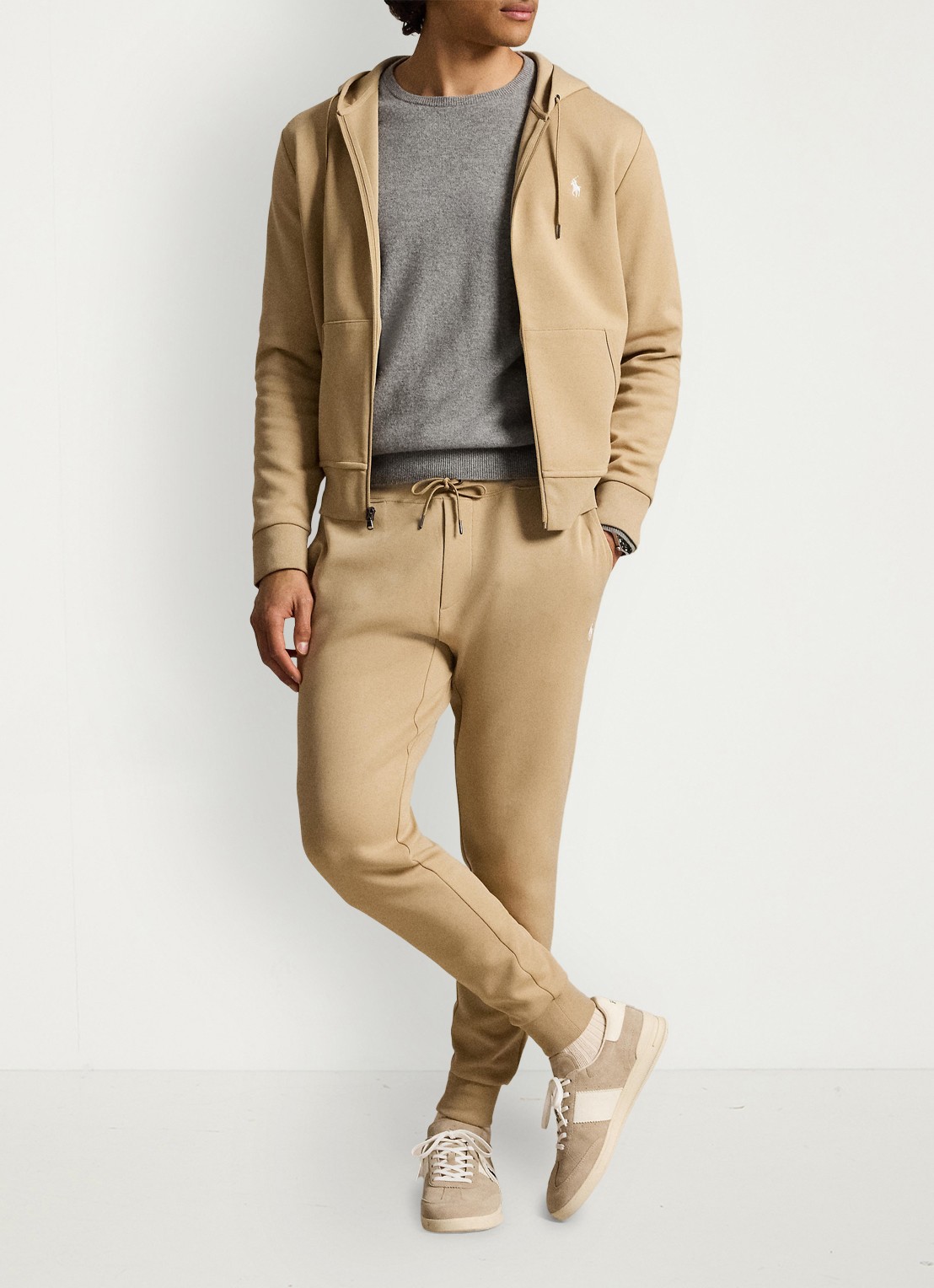 Ralph Lauren Double-knit hoodie met volledige rits - detail 8 vintage khaki / khaki