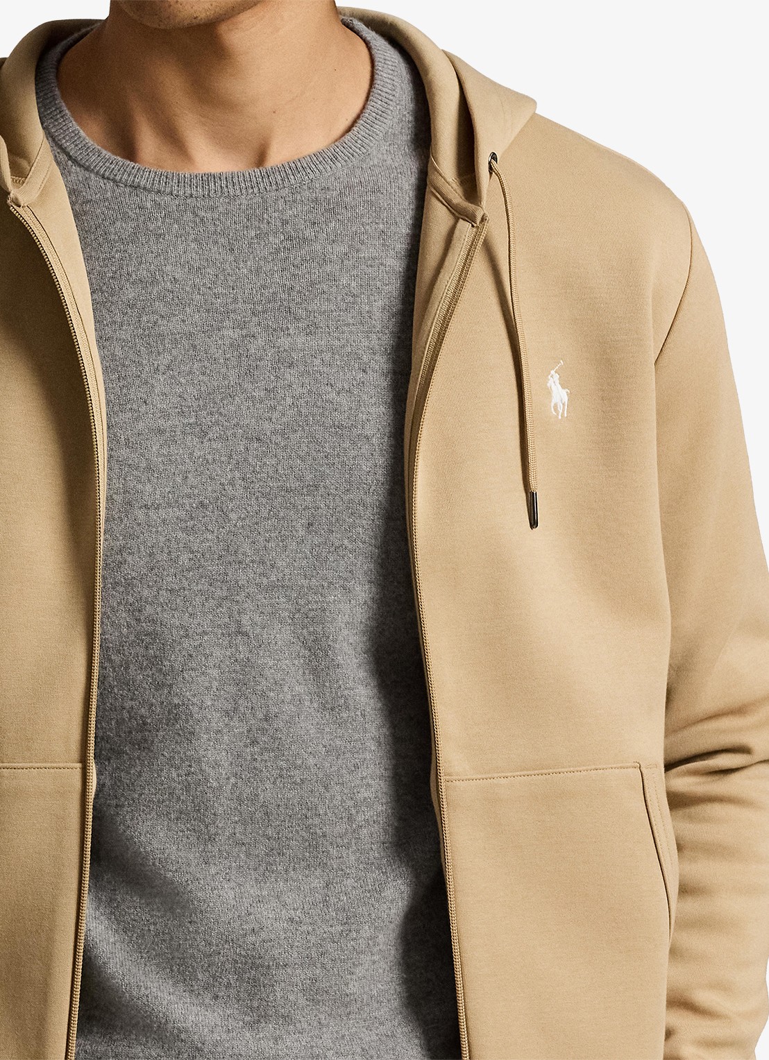 Ralph Lauren Double-knit hoodie met volledige rits - detail 9 vintage khaki / khaki
