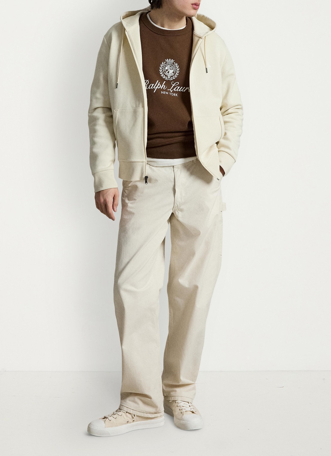 Ralph Lauren Double-knit hoodie met volledige rits - detail 4 guide cream / crème
