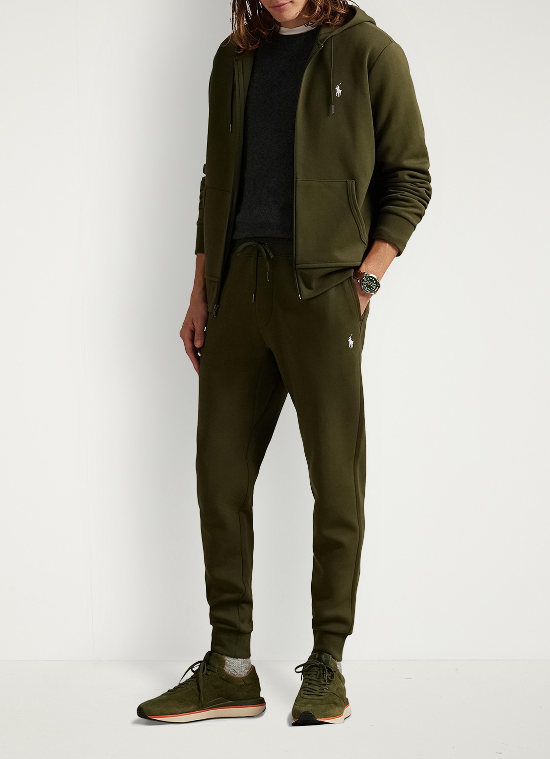 Ralph Lauren Double-knit joggingbroek - voorkant 3 company olive / olijfgroen