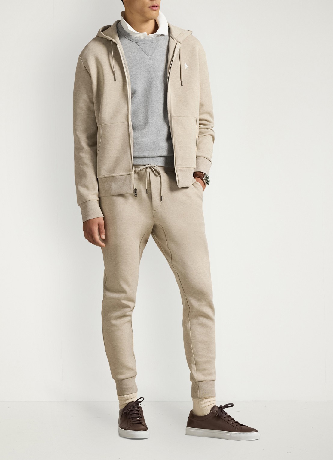 Ralph Lauren Double-knit joggingbroek - voorkant 3 tuscan beige heather