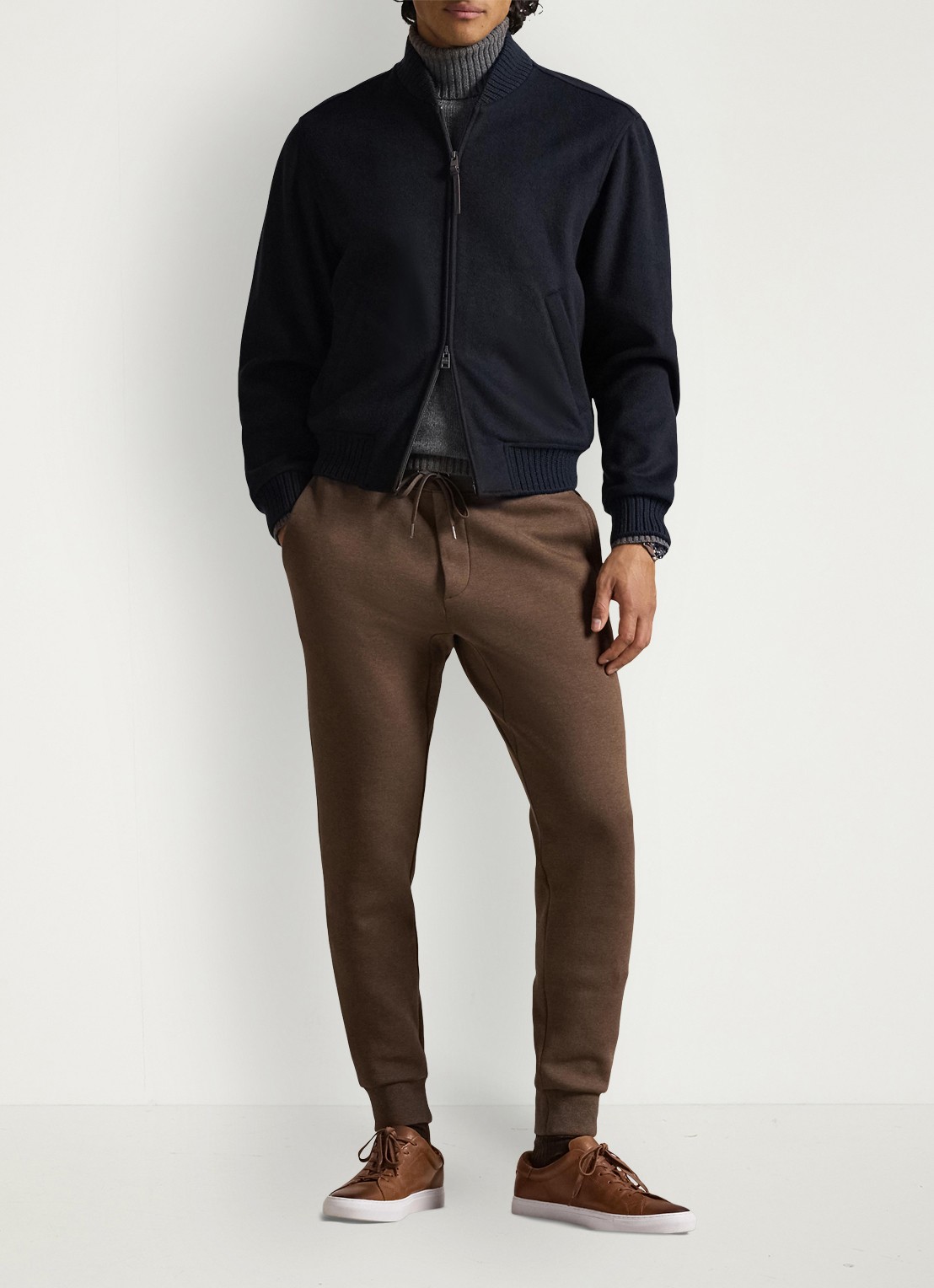Ralph Lauren Double-knit joggingbroek - voorkant 5 nutmeg brown hearther