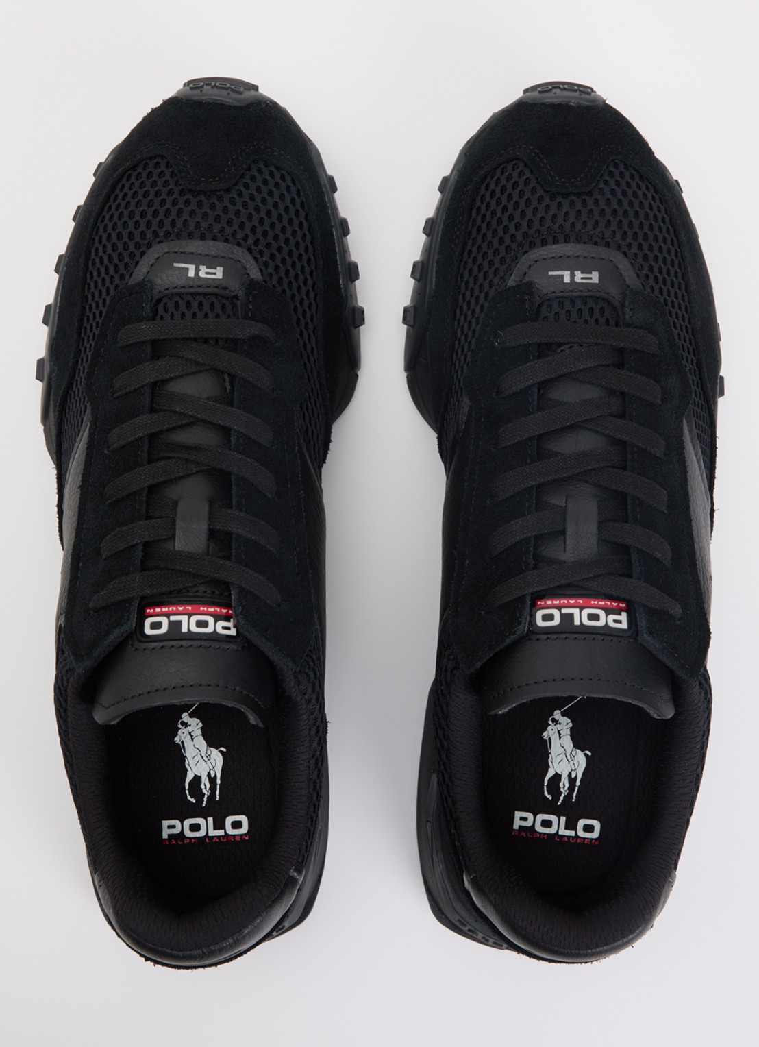 Ralph Lauren Eldridge sneaker van mesh met leren details - detail 3 zwart