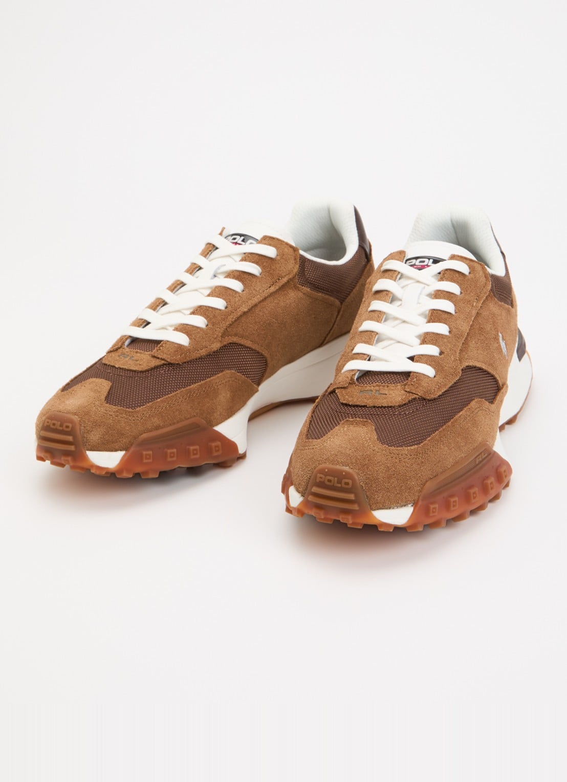 Ralph Lauren Eldridge sneaker van suède met mesh details - detail camel