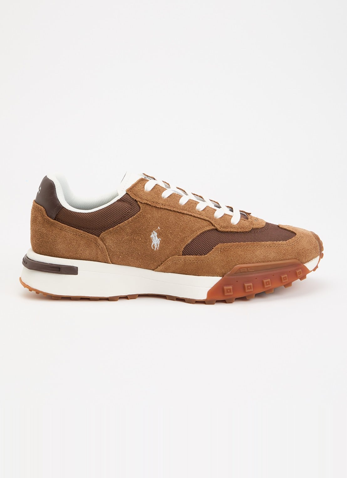 Ralph Lauren Eldridge sneaker van suède met mesh details - voorkant 5 camel