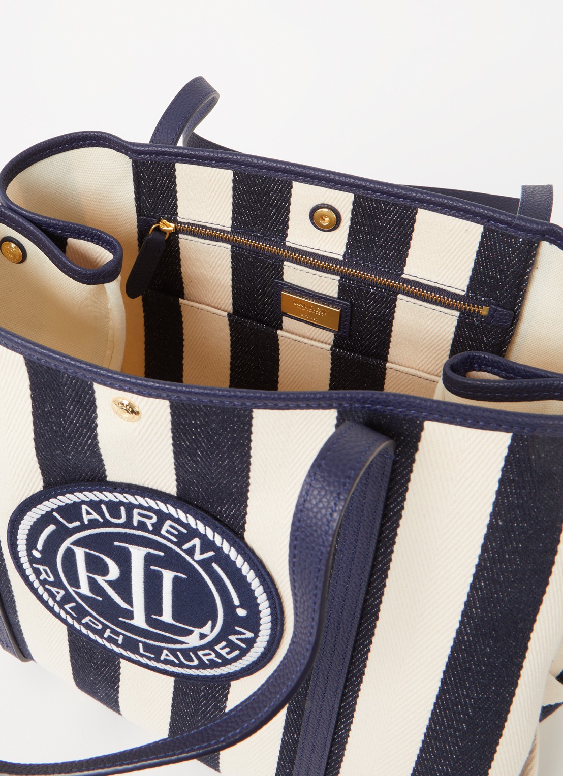 Ralph Lauren Emerie Extra Large shopper van canvas met leren details - detail 3 donkerblauw