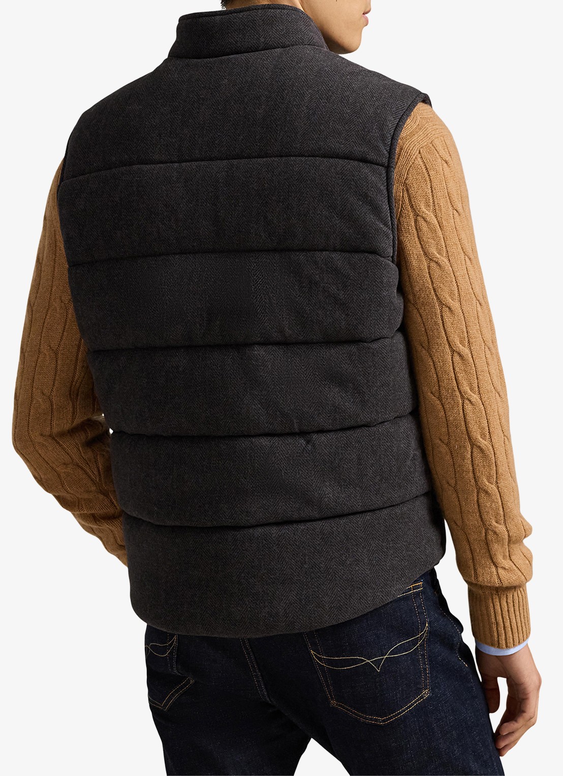 Ralph Lauren Estate-rib bodywarmer met visgraatprint - achterkant donkergrijs