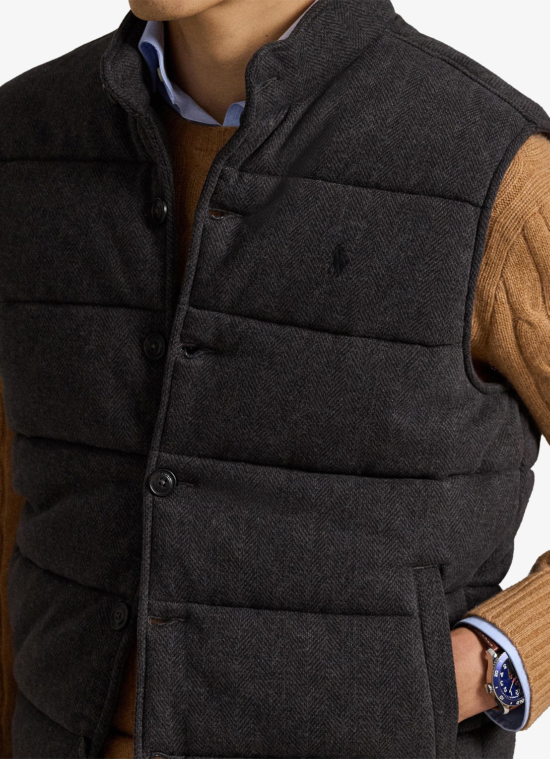 Ralph Lauren Estate-rib bodywarmer met visgraatprint - detail 5 donkergrijs