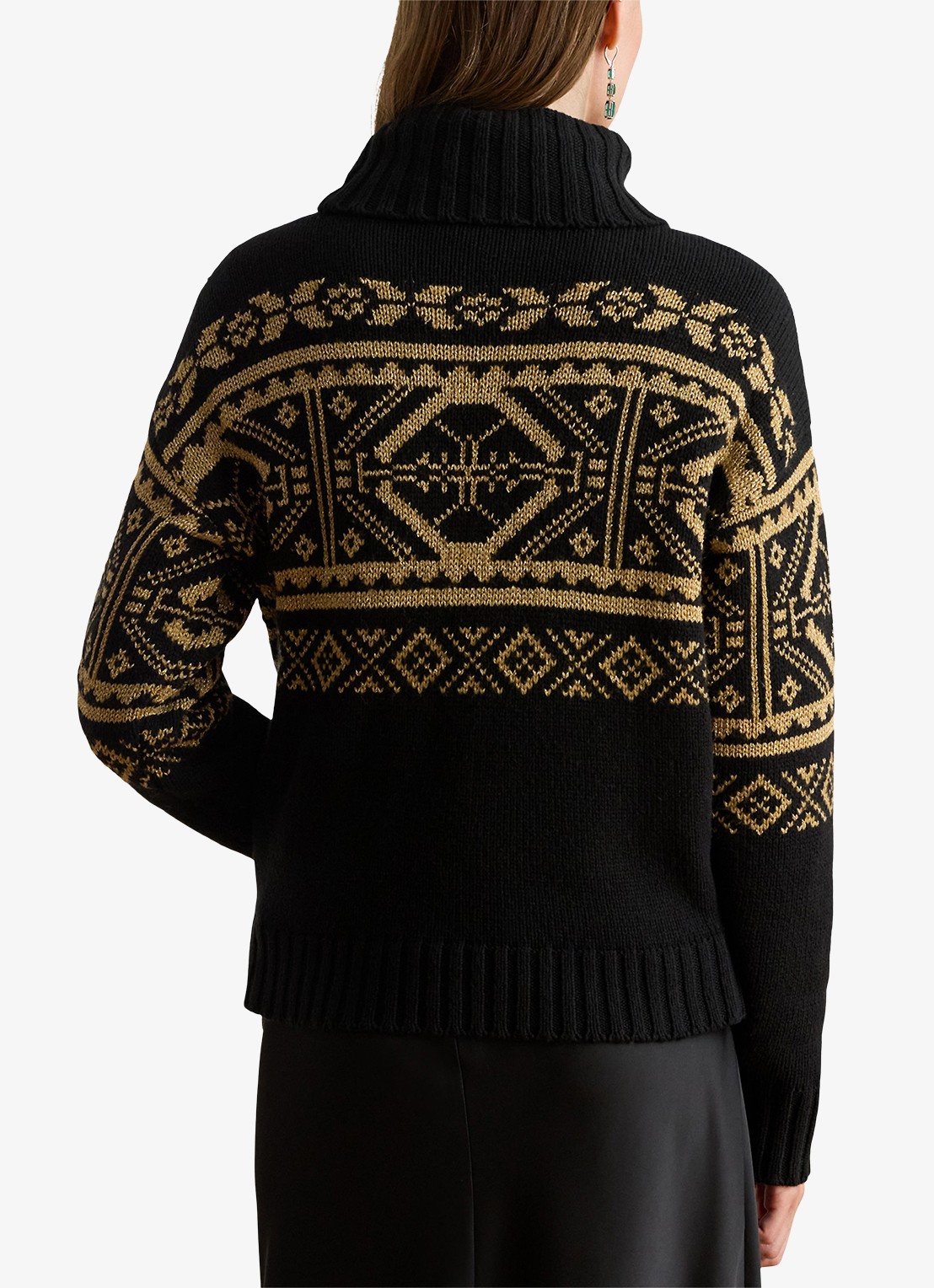 Ralph Lauren Fair Isle grofgebreide trui in wolblend met col - achterkant 5 black - relic gold metallic / zwart - goud
