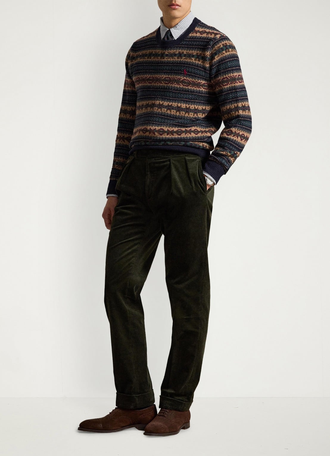 Ralph Lauren Fair Isle grofgebreide trui van wol met ingebreid patroon - detail 3 navy combo / donkerblauw