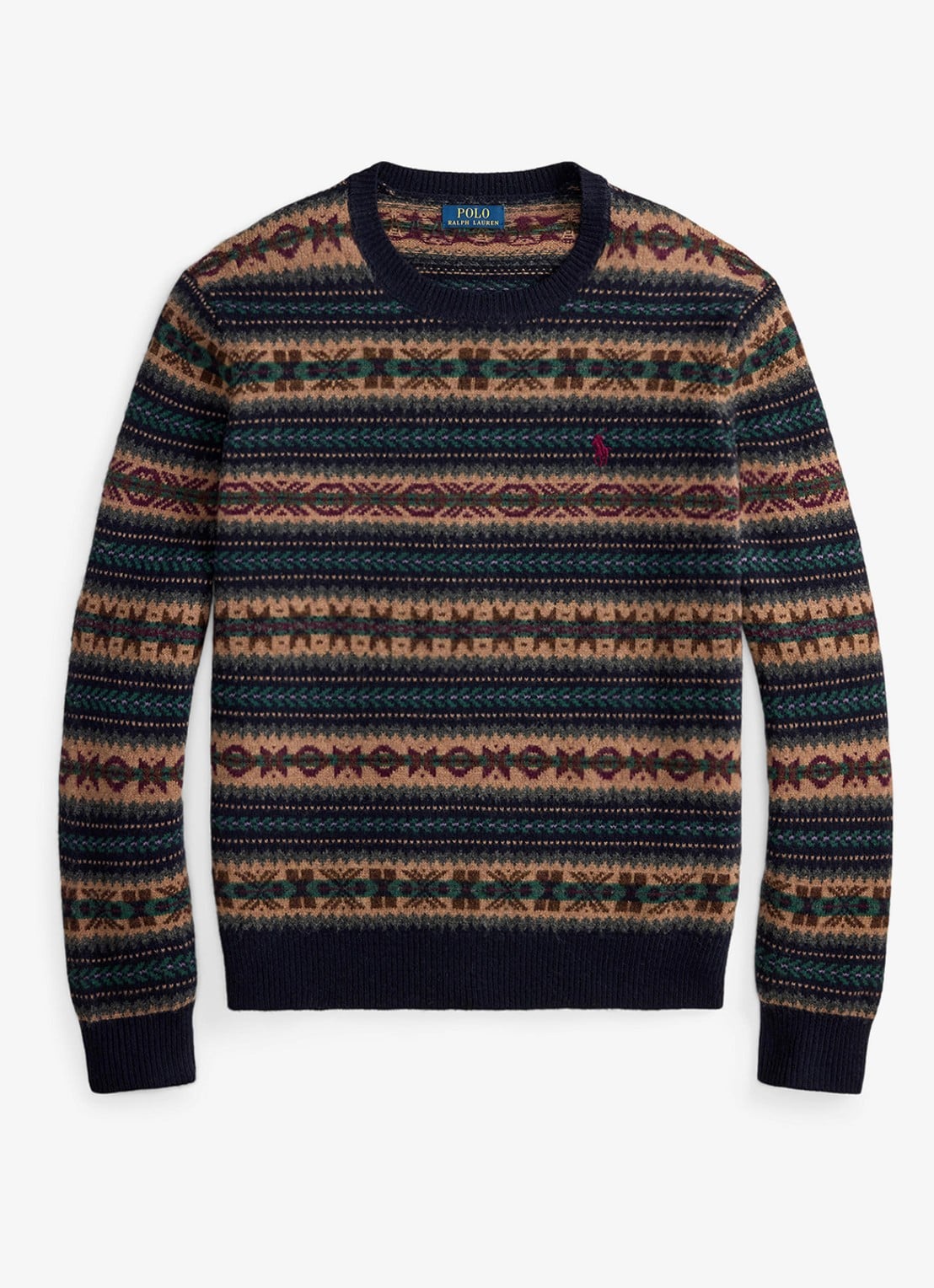 Ralph Lauren Fair Isle grofgebreide trui van wol met ingebreid patroon - voorkant navy combo / donkerblauw