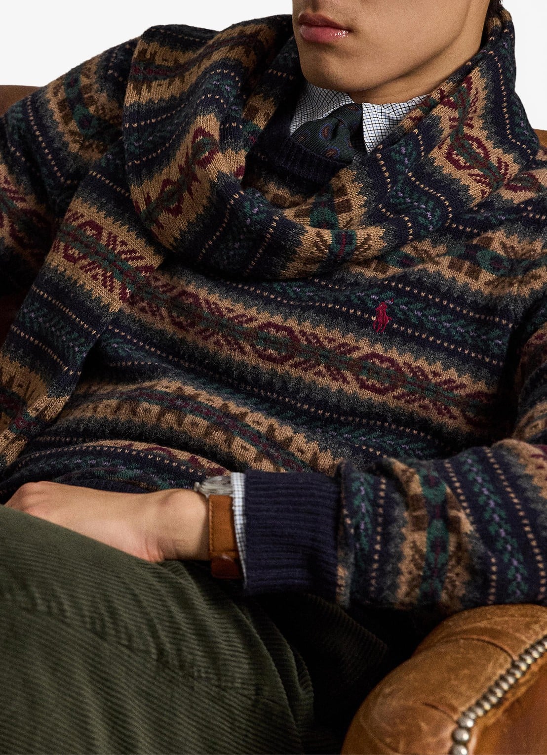Ralph Lauren Fair Isle grofgebreide trui van wol met ingebreid patroon - voorkant 2 navy combo / donkerblauw