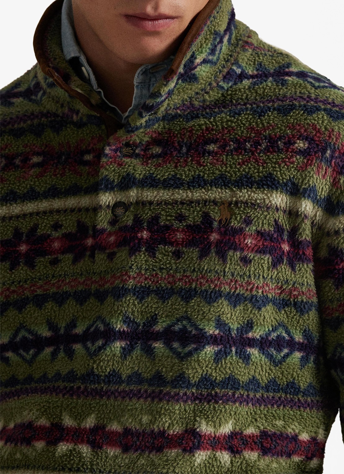 Ralph Lauren Fair Isle trui van fleece met polokraag - detail 5 green combo / groen