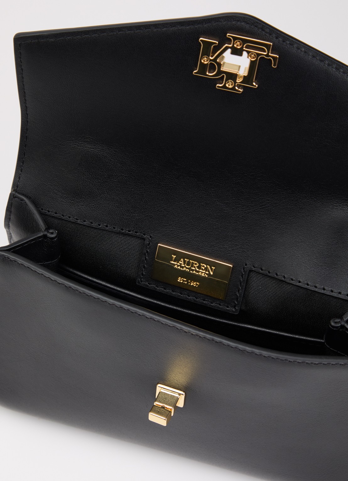Ralph Lauren Farrah schoudertas van leer met afneembare schouderriem - detail zwart
