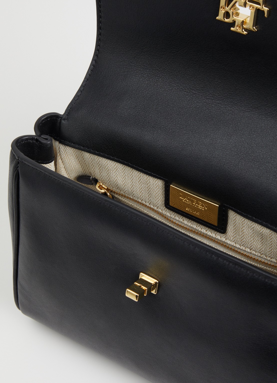 Ralph Lauren Farrah Small handtas van leer met afneembare schouderriem - detail zwart