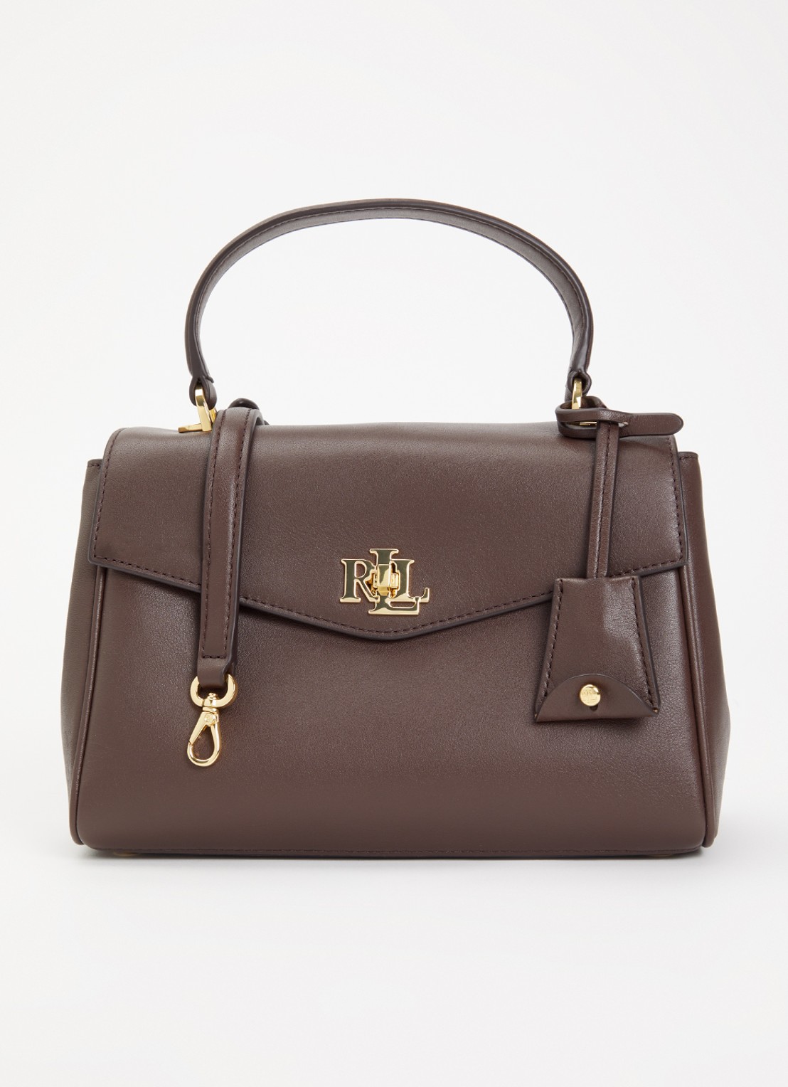 Ralph Lauren Farrah Small handtas van leer met afneembare schouderriem - voorkant 4 donkerbruin