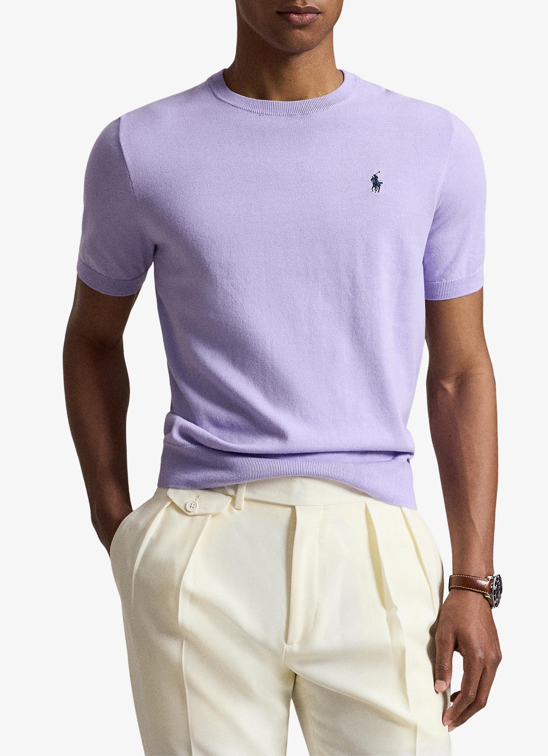 Ralph Lauren Fijngebreid T-shirt met logo - voorkant 2 powder purple / paars