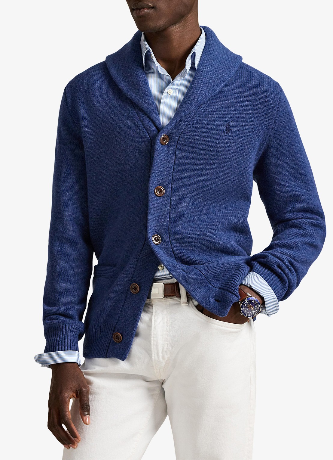 Ralph Lauren Fijngebreid vest in kasjmierblend met steekzakken - detail 3 rustic navy / donkerblauw