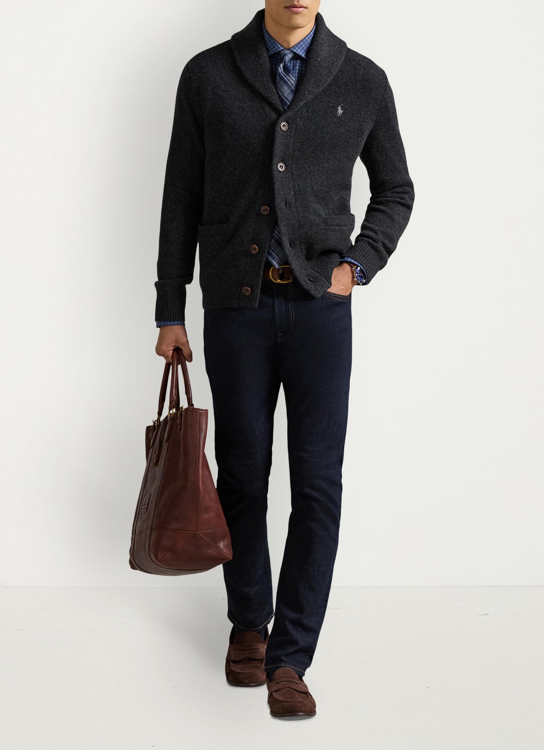 Ralph Lauren Fijngebreid vest in kasjmierblend met steekzakken - voorkant 5 dark granite / donkergrijs