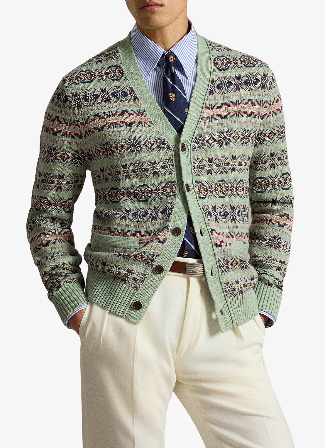 Ralph Lauren Fijngebreid vest in linnenblend met jacquard dessin - voorkant 5 green combo / groen