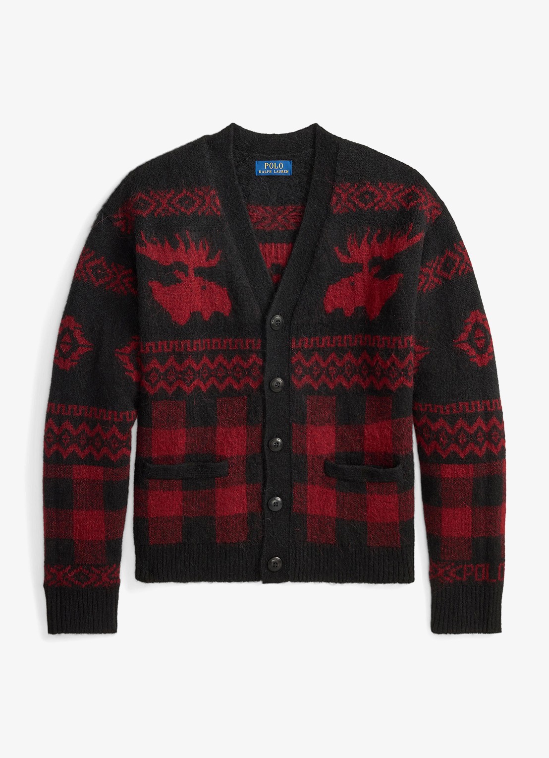 Ralph Lauren Fijngebreid vest met ingebreid patroon - voorkant 5 black red combo / rood