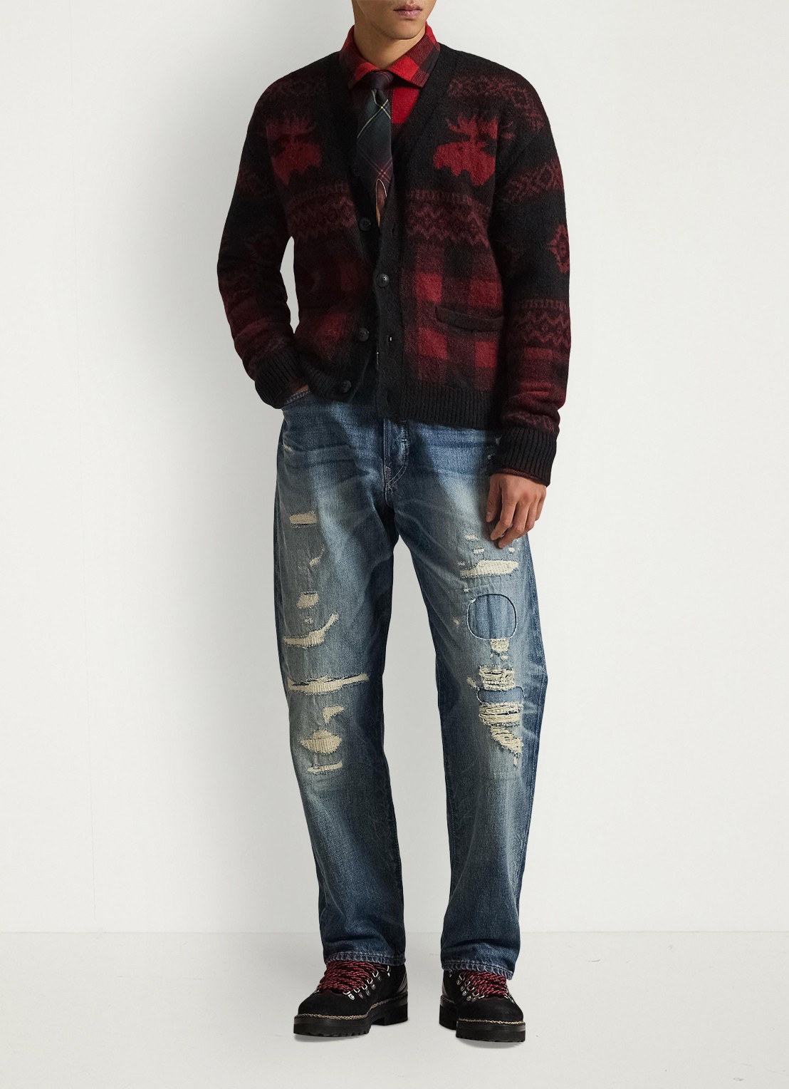 Ralph Lauren Fijngebreid vest met ingebreid patroon - voorkant 6 black red combo / rood