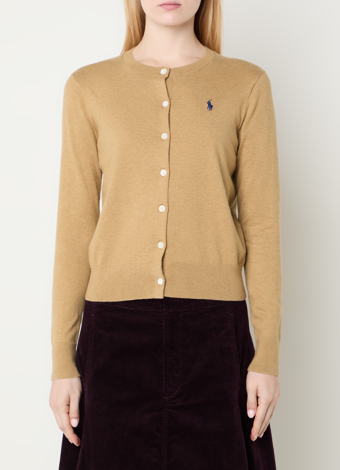 Ralph Lauren Fijngebreid vest met logoborduring - detail camel
