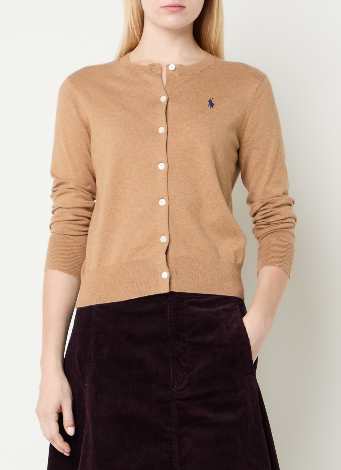 Ralph Lauren Fijngebreid vest met logoborduring - detail camel