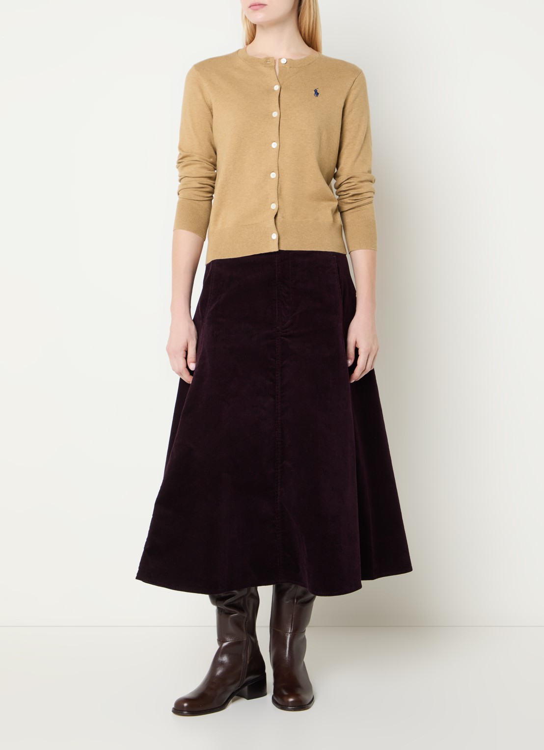 Ralph Lauren Fijngebreid vest met logoborduring - voorkant 3 camel