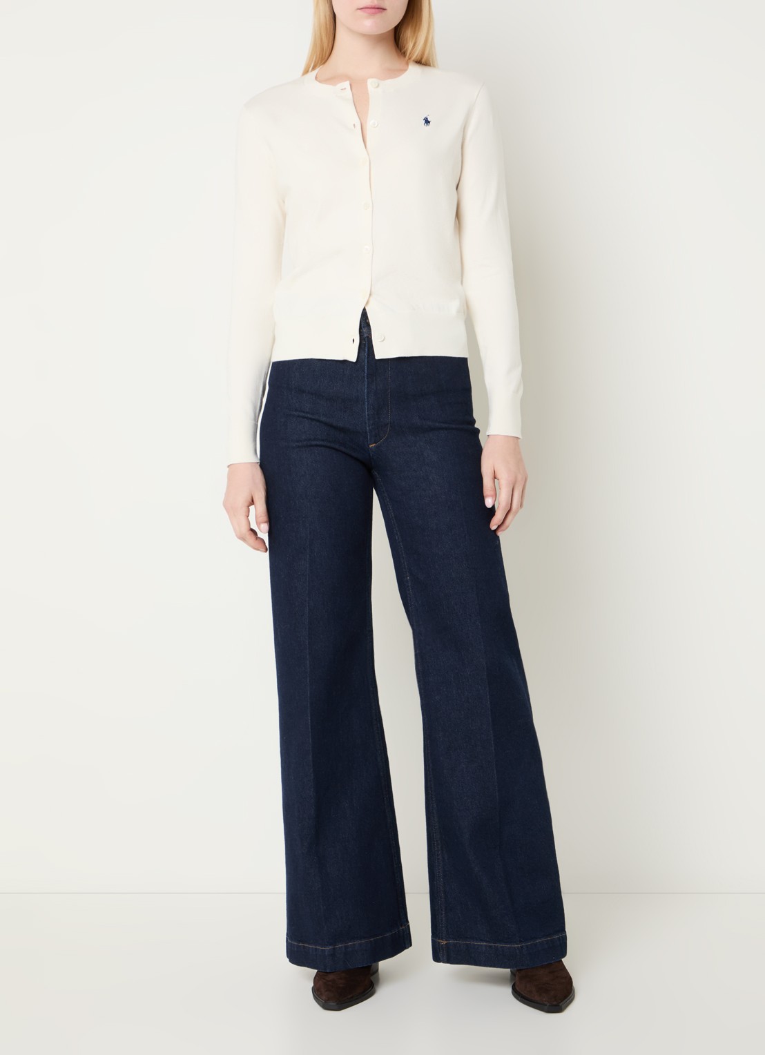 Ralph Lauren Fijngebreid vest met logoborduring - voorkant 3 gebroken wit