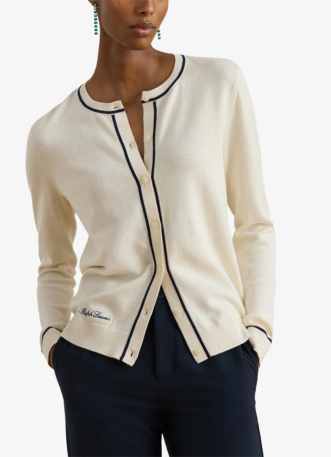 Ralph Lauren Fijngebreid vest met logoborduring - detail 3 creme