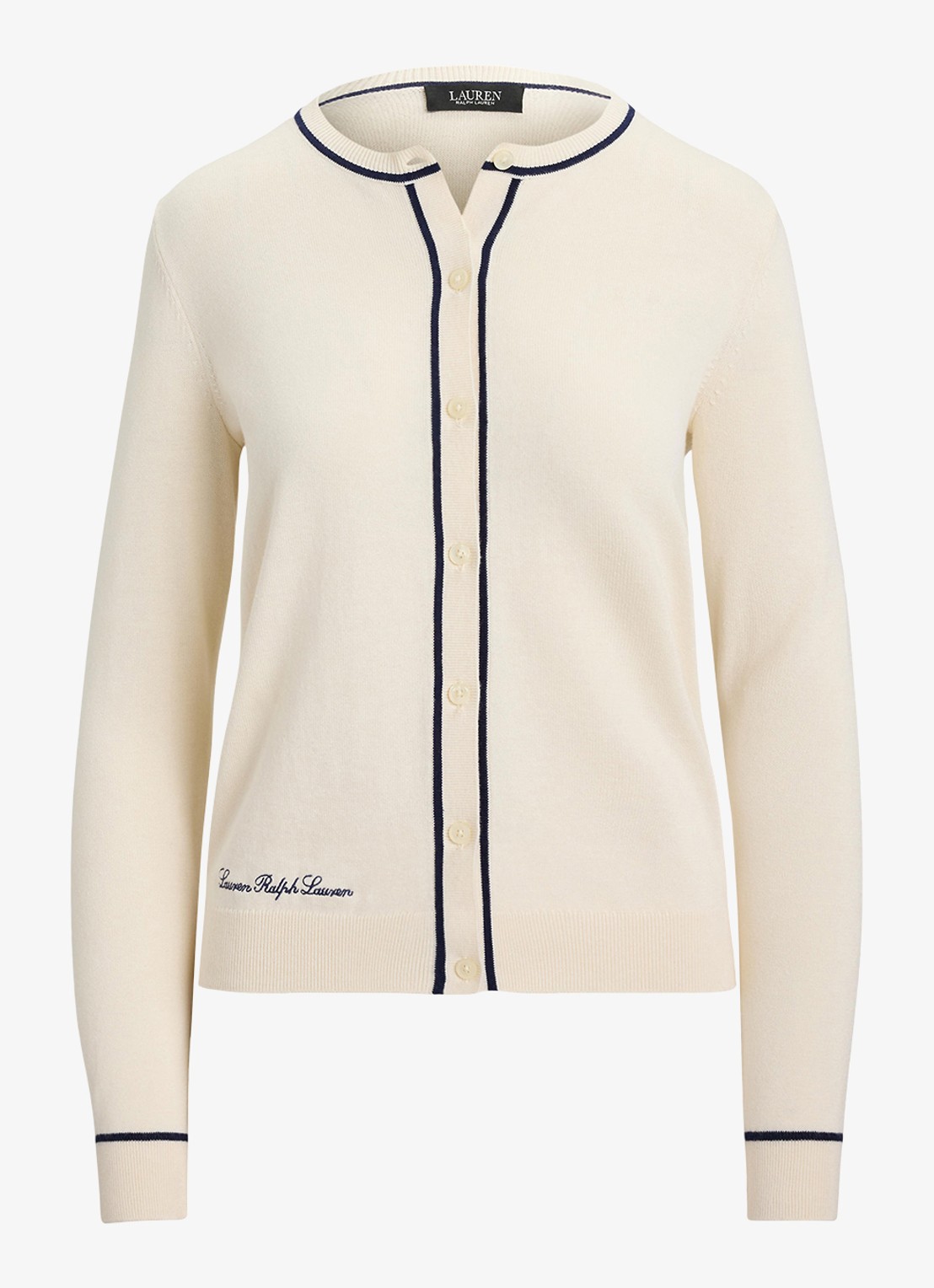 Ralph Lauren Fijngebreid vest met logoborduring - voorkant creme