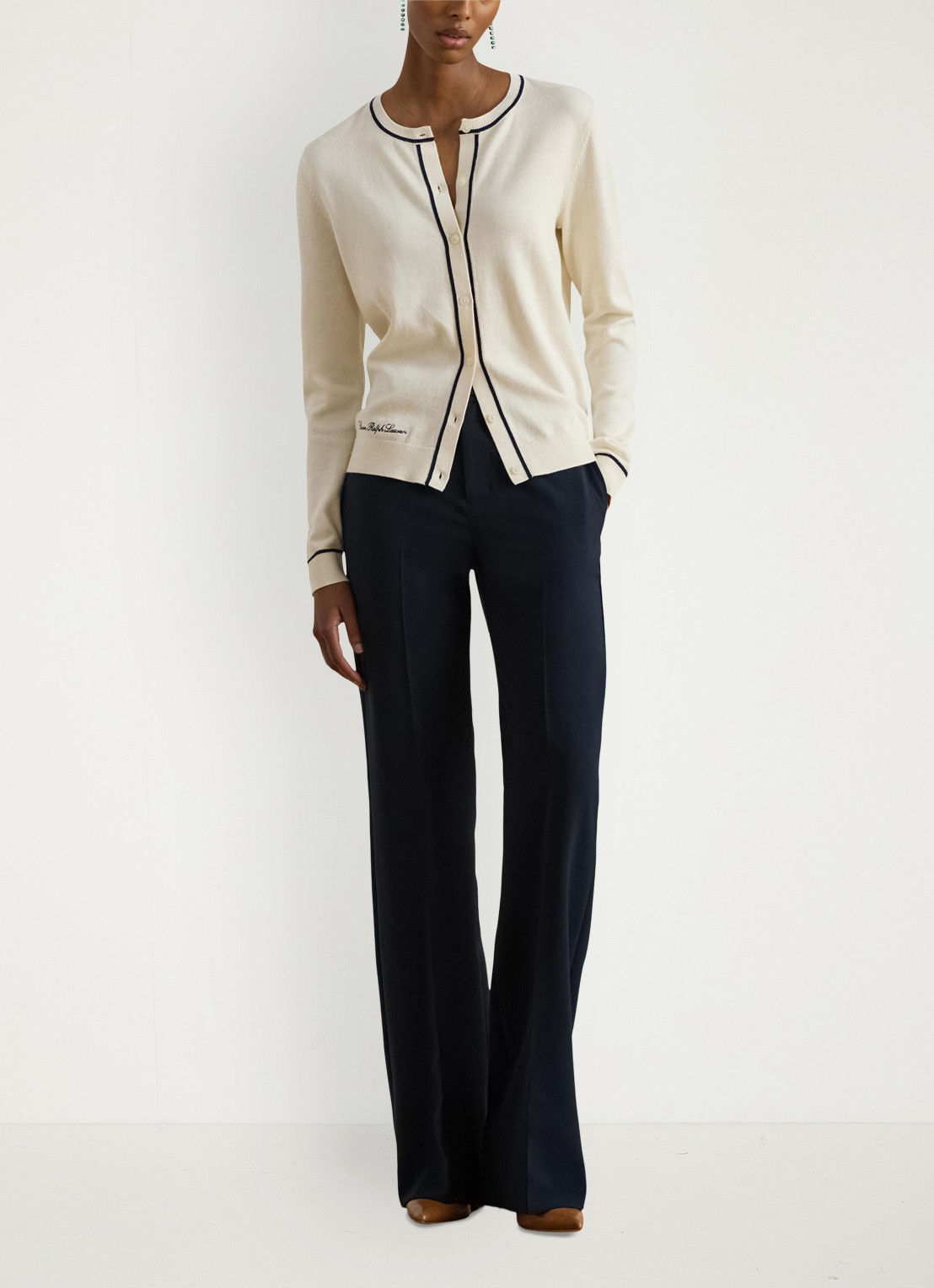 Ralph Lauren Fijngebreid vest met logoborduring - voorkant 2 creme